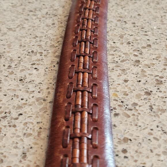 Brighton Mens Wooden Bead Genuine Leather Brown Braided Belt Silver Buckle✨️44 - Picture 11 of 12